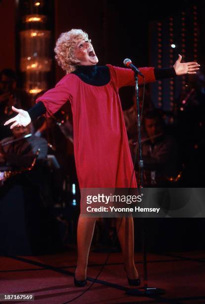 Betty Hutton is photographed January 13, 1983 in New York City at a rehearsal for Jukebox Saturday Night, a PBS concert series featuring Ms. Hutton...