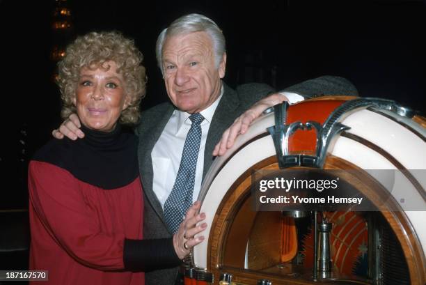 Betty Hutton and Eddie Albert are photographed January 13, 1983 in New York City at a rehearsal for Jukebox Saturday Night, a PBS concert series...