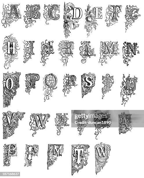 ilustraciones, imágenes clip art, dibujos animados e iconos de stock de letras antiguas - s & m