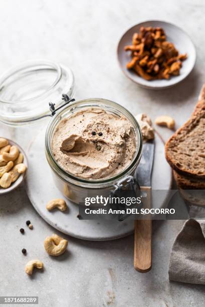 homemade vegetal fake foie gras spread pate with cashew nuts and mushrooms - cashew pieces stock pictures, royalty-free photos & images