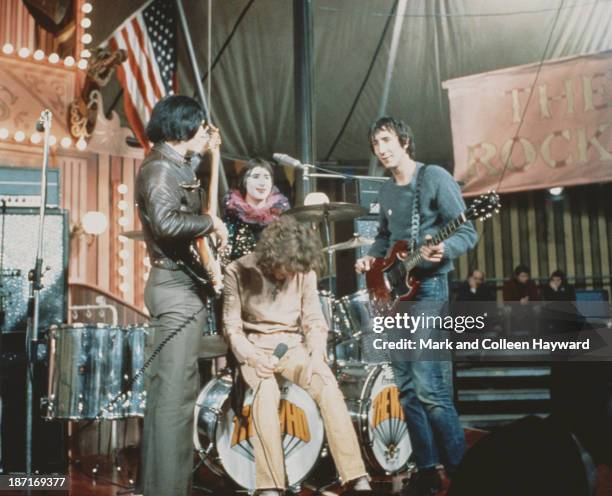 English group The Who pose together on the set of the Rolling Stones Rock and Roll Circus at Intertel TV Studio in Wembley, London on 11th December...