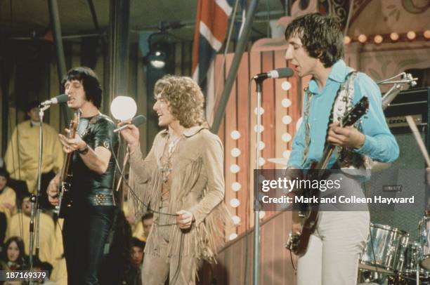 English group The Who perform on the set of the Rolling Stones Rock and Roll Circus at Intertel TV Studio in Wembley, London on 11th December 1968....