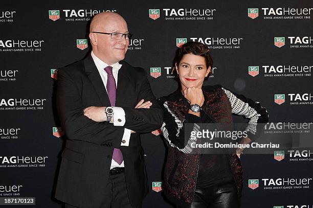 Heuer's CEO Stephane Linder and Emma de Caunes attend the Opening of the TAG Heuer New Boutique, Followed By An Evening Celebrating 50 years of...