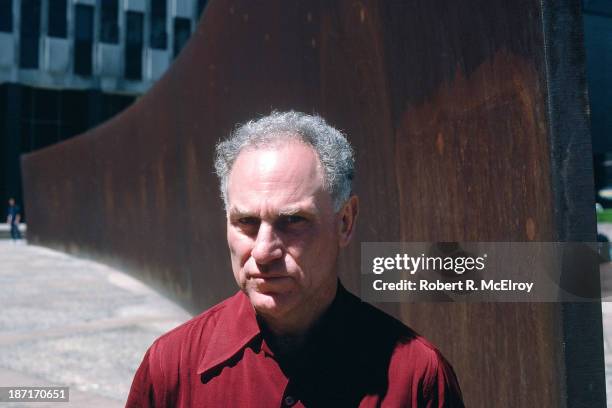 Portrait of the sculptor Richard Serra, in front of his piece 'Tilted Arc', prior to its removal, at Federal Plaza, New York, May 10, 1985.