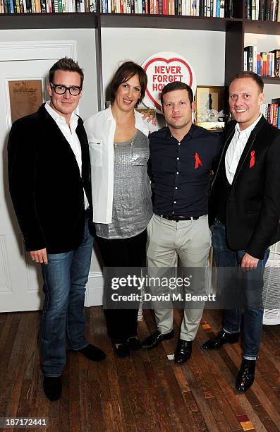 William Banks-Blaney, Miranda Hart, Dermot O'Leary and Antony Cotton attend a 'Supper Club' dinner hosted by Dermot O'Leary for the Terrence Higgins...