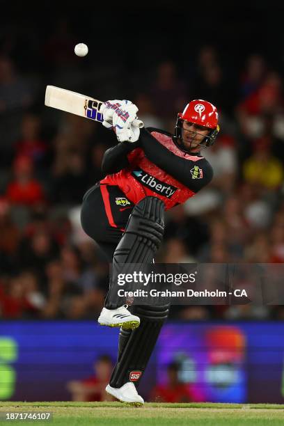Quinton de Kock of the Renegades bats during the BBL match between Melbourne Renegades and Brisbane Heat at Marvel Stadium on December 21, 2023 in...