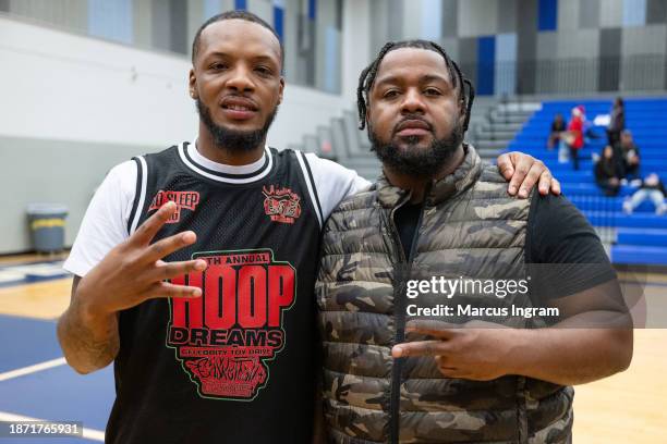 Lah Pat and DJ Prestiege attend the 5th Annual Hoop Dreams Celebrity Toy Drive and Celebrity Basketball Game at Sterling High School on December 20,...