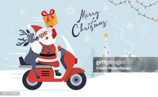 santa claus sprinting to guarantee timely christmas present delivery. - car show stock illustrations
