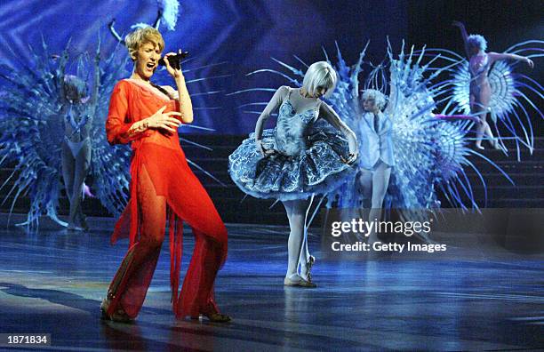 Singer Celine Dion and dancers rehearse for the upcoming "Celine Dion - A New Day" concert at The Colosseum at Caesars Palace in Las Vegas, Nevada....