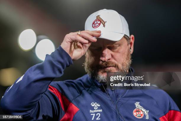 Steffen Baumgart, Head Coach of 1.FC Köln, looks on prior to the Bundesliga match between 1. FC Union Berlin and 1. FC Köln at An der Alten...