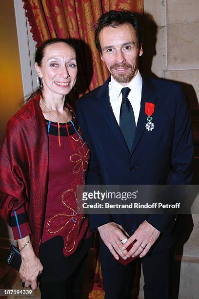 Director of School Dance of Opera de Paris Elisabeth Platel and Star Dancer Nicolas le Riche who receives the Insignia of Officer of the Legion of...