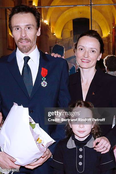 Star Dancer Nicolas le Riche with his wife Star Dancer Claire Marie Osta and their daughter attend Nicolas le Riche receives the Insignia of Officer...