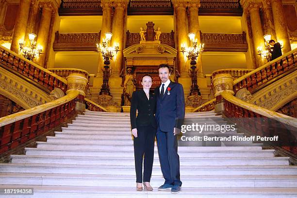 Star Dancer Nicolas le Riche with his wife Star Dancer Claire Marie Osta after Nicolas received the Insignia of Officer of the Legion of Honour, at...