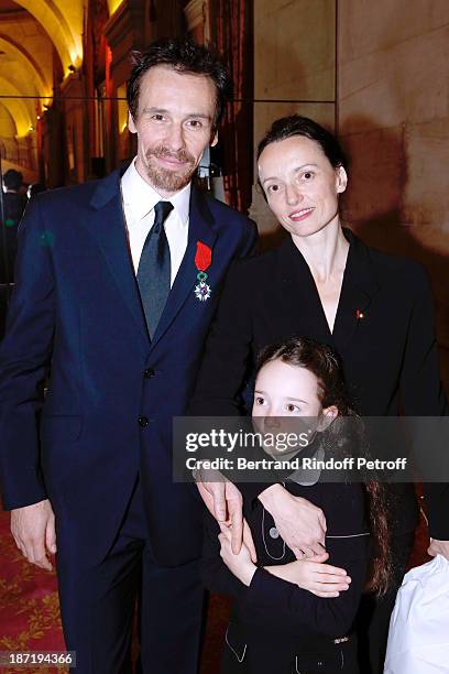 Star Dancer Nicolas le Riche with his wife Star Dancer Claire Marie Osta and their daughter attend Nicolas le Riche receives the Insignia of Officer...