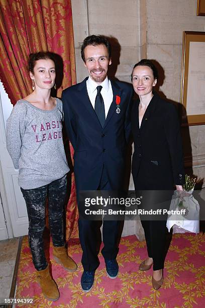 Star Dancers Aurelie Dupont, Nicolas le Riche with his wife Claire Marie Osta attend Nicolas le Riche receives the Insignia of Officer of the Legion...