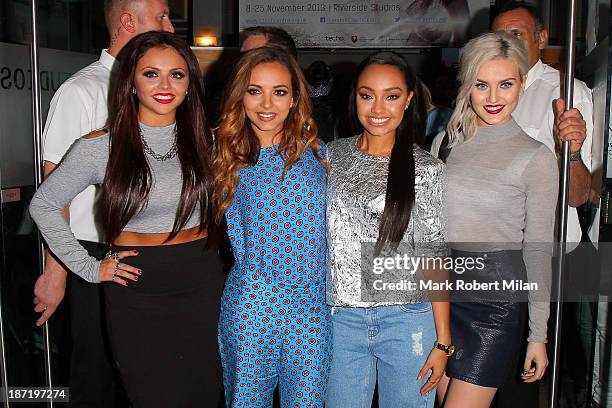 Jesy Nelson, Jade Thirlwall, Leigh-Anne Pinnock and Perrie Edwards leaving Riverside studios after filming Celebrity Juice on November 6, 2013 in...