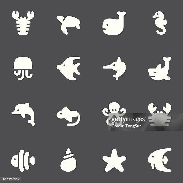 marine life icons | set - white series - sea snake stock illustrations