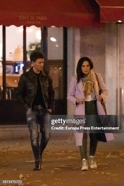 Olga Moreno and Agustin Etienne leave a restaurant on November 28 in Madrid, Spain.