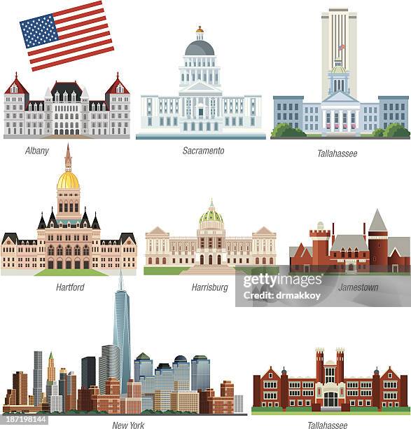 stockillustraties, clipart, cartoons en iconen met graphic illustration of some of usa's historic buildings - staatsregering gebouw