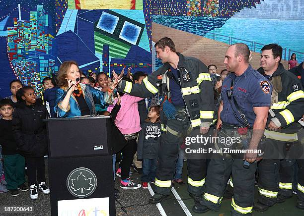 Executive and Creative Director of CITYarts, Inc., Tsipi Ben-Haim and members of NYC FDNY attend the CityArts & Disney "Celebrating The Heros Of Our...