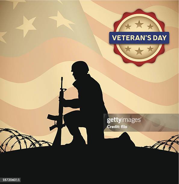 stockillustraties, clipart, cartoons en iconen met veterans day - kneeling