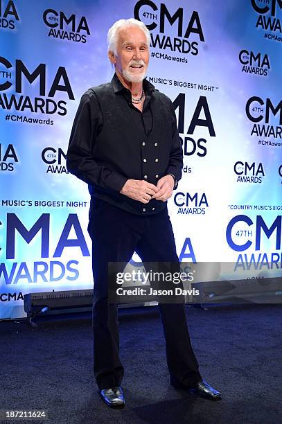 Willie Nelson Lifetime Achievement Award winner Kenny Rogers poses in the press room during the 47th annual CMA awards at the Bridgestone Arena on...