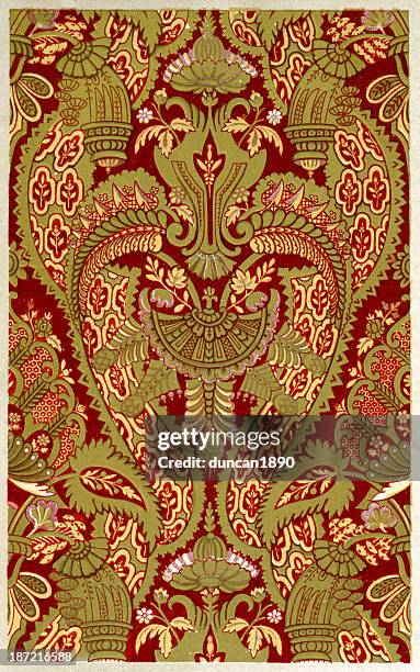 lace pattern - 17th century - green leaf pattern stock illustrations