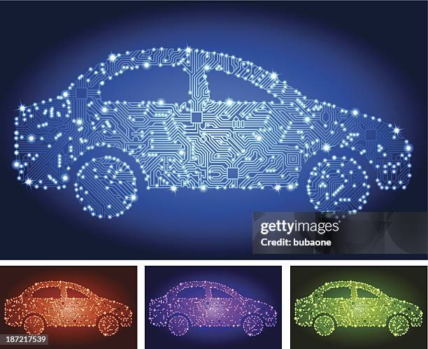 elektroauto schaltkreis farbe-set - electronic car stock-grafiken, -clipart, -cartoons und -symbole