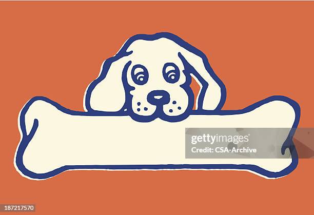 little dog, big bone - dog bone illustration stock illustrations