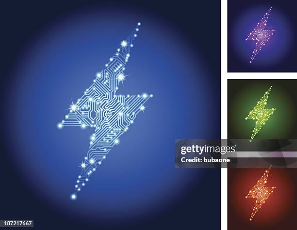 stockillustraties, clipart, cartoons en iconen met lightning bolt circuit board color set - lightening bolt backgrounds