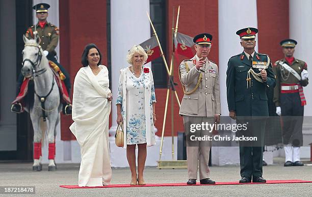 Camilla, Duchess of Cornwall and Prince Charles, Prince of Wales arrive for a visit to the Indian Military Academy during day 2 of an official visit...