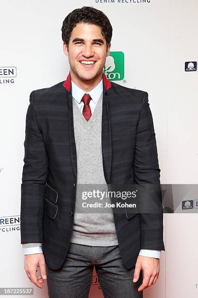 Actor Darren Criss attends Blue Jeans go green celebrates 1 Million pieces of denim collected for recycling hosted by Miles Teller at SkyBar at the...