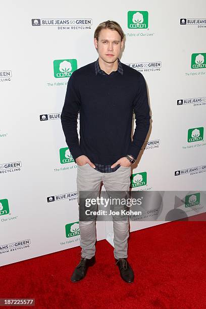 Actor Chord Overstreet attends Blue Jeans go green celebrates 1 Million pieces of denim collected for recycling hosted by Miles Teller at SkyBar at...