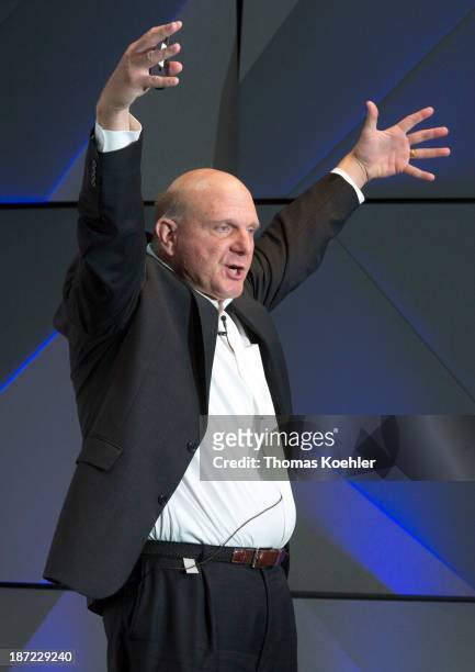 Steve Ballmer, CEO Microsoft, speaks during the opening of the new Microsoft Center Berlin on November 7, 2013 in Berlin, Germany. The Microsoft...