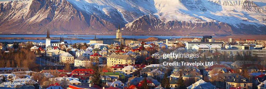 Elevated view over Reykjavic, Iceland