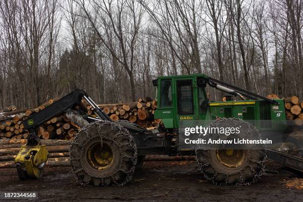 Logging of a patch of the White Mountain National Forest, December 17 outside of Chatham, New Hampshire. The Forest Service periodically logs...