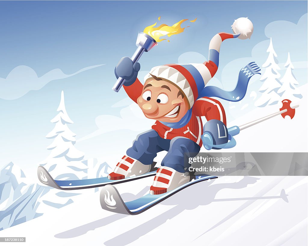 Skier With Olympic Torch