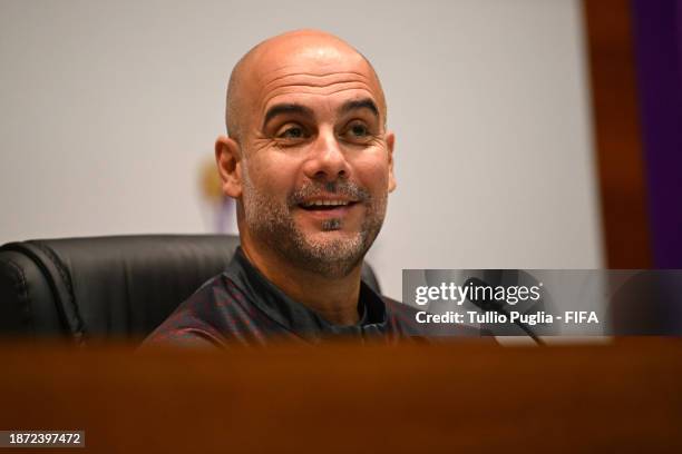 Pep Guardiola, Head Coach of Manchester City attends the press conference of Manchester City at King Abdullah Sports City on December 21, 2023 in...