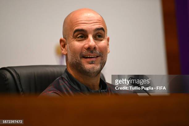 Pep Guardiola, Head Coach of Manchester City attends the press conference of Manchester City at King Abdullah Sports City on December 21, 2023 in...