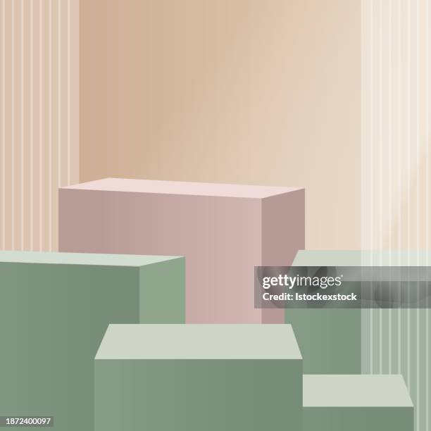 3d background products minimal podium scene with the geometric platform. - green plain studio background stock illustrations