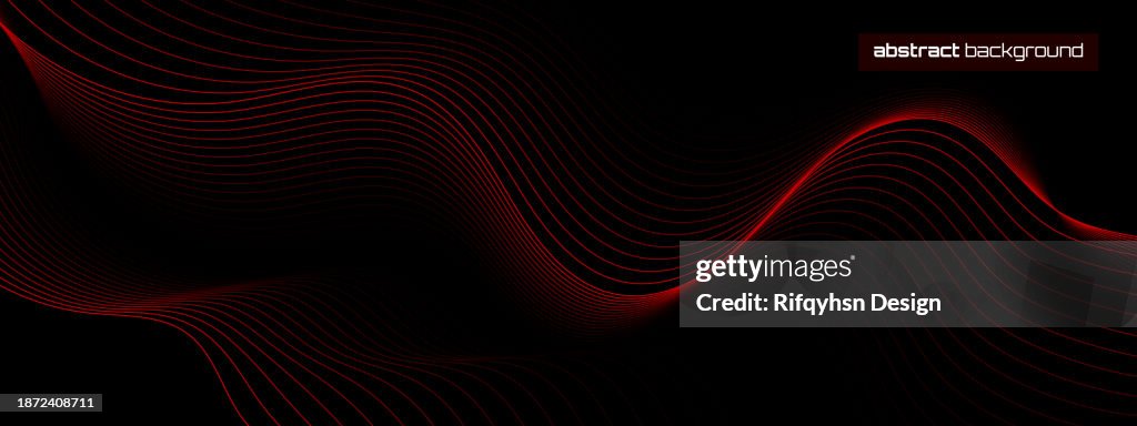 Red Tech Line Pattern Red Technology Wave Line Abstract On Dark Black Background High-Res ...
