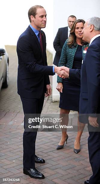 Prince William, Duke of Cambridge arrives to visit the Royal Marsden Hospital at The Royal Marsden on November 7, 2013 in Sutton, Greater London.