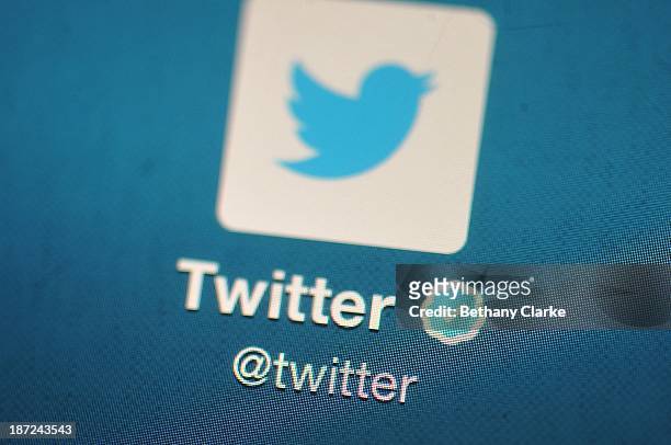 In this photo illustration, The Twitter logo is displayed on a mobile device as the company announced it's initial public offering and debut on the...