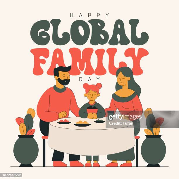 global family day flat illustration - happy global family day observed on january 1 - world social media day stock illustrations