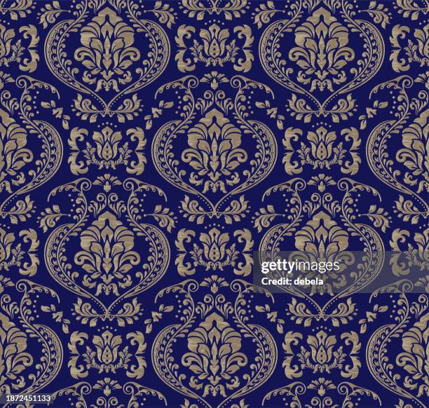 ilustraciones, imágenes clip art, dibujos animados e iconos de stock de patrón de tela decorativa de lujo de damasco victoriano azul real - barroco