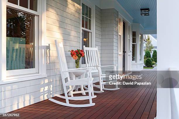 front porch with railing and front door - concord massachusetts stock pictures, royalty-free photos & images