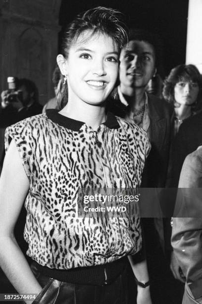 Published; Cropped for publication; Also ran in W 5/31/1985 p.6; Phoebe Cates attends the party at the Palladium, designed by Japanese architect...