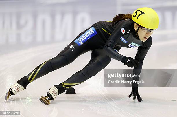 Sayuri Shimizu of Japan in action during the Women's 500m pre-preliminaries during day one of the Samsung ISU Short Track World Cup at the...