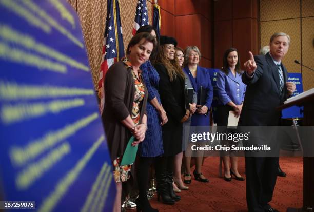 Sen. Lindsey Graham is joined by anti-abortion leaders while introducing new legislation, the Pain-Capable Unborn Child Protection Act, during a news...