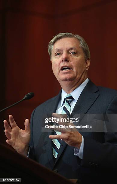 Sen. Lindsey Graham introduces new legislation, the Pain-Capable Unborn Child Protection Act, during a news conference at the U.S. Capitol November...